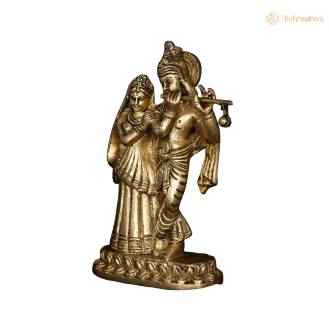 Brass Lord Krishna and Radha Idol 5 Inch