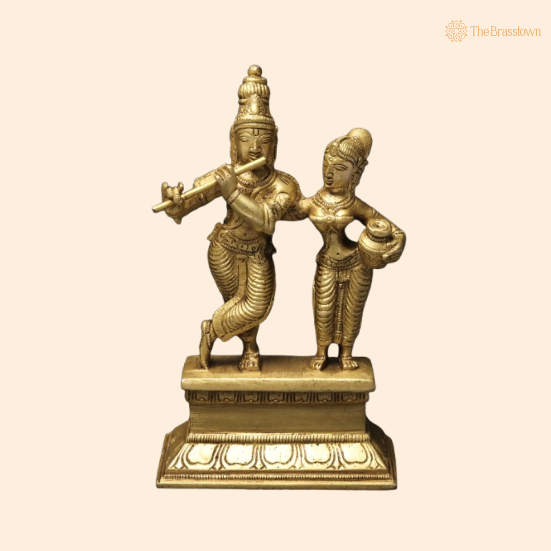 Brass Lord Krishna and Radha Idol 6 Inch