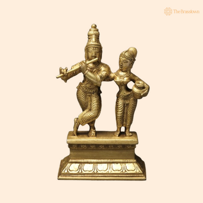 Brass Lord Krishna and Radha Idol 6 Inch