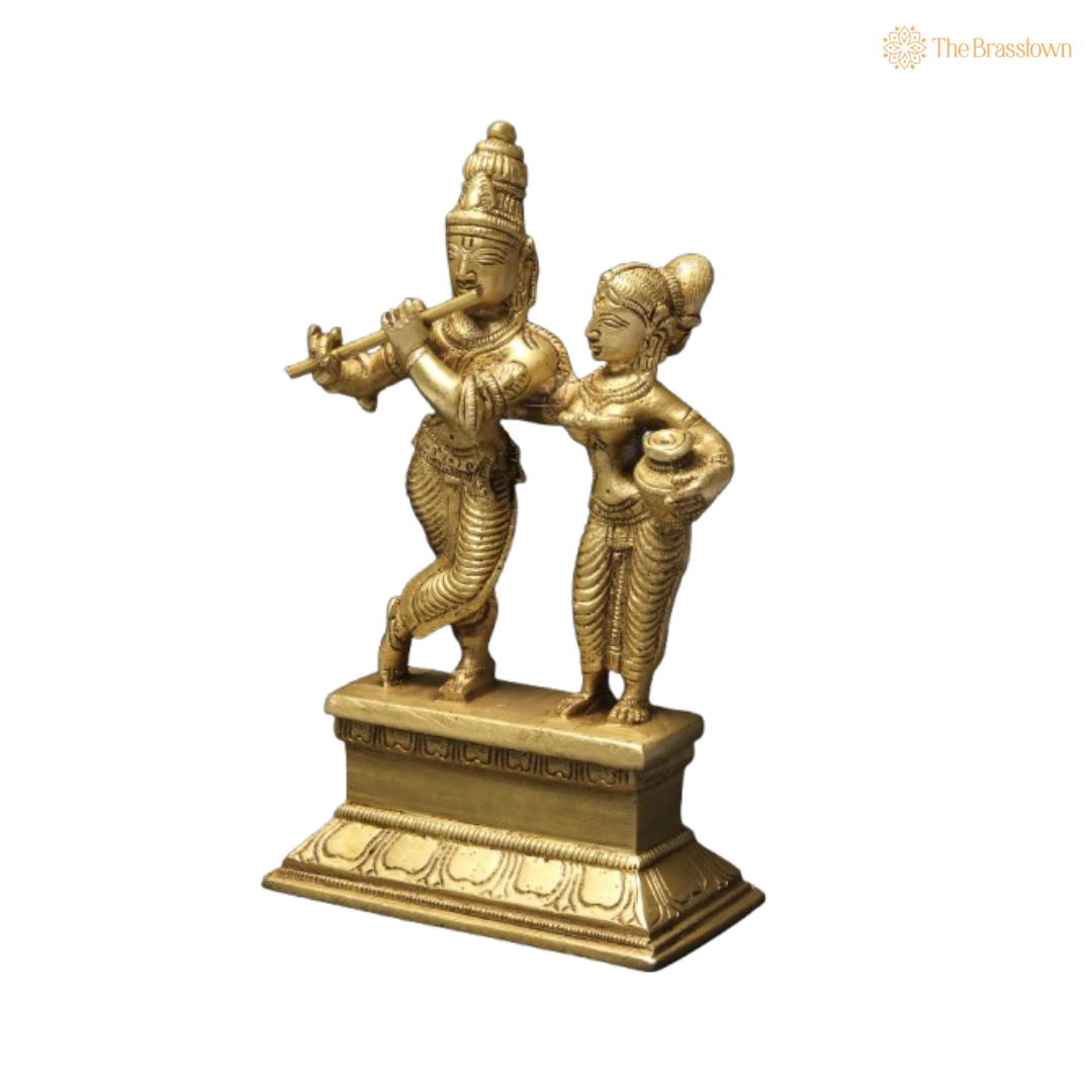 Brass Lord Krishna and Radha Idol 6 Inch