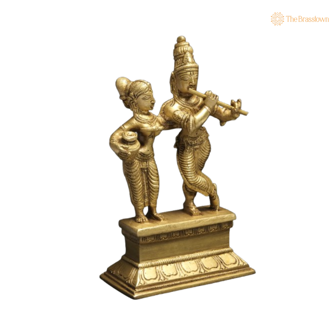 Brass Lord Krishna and Radha Idol 6 Inch