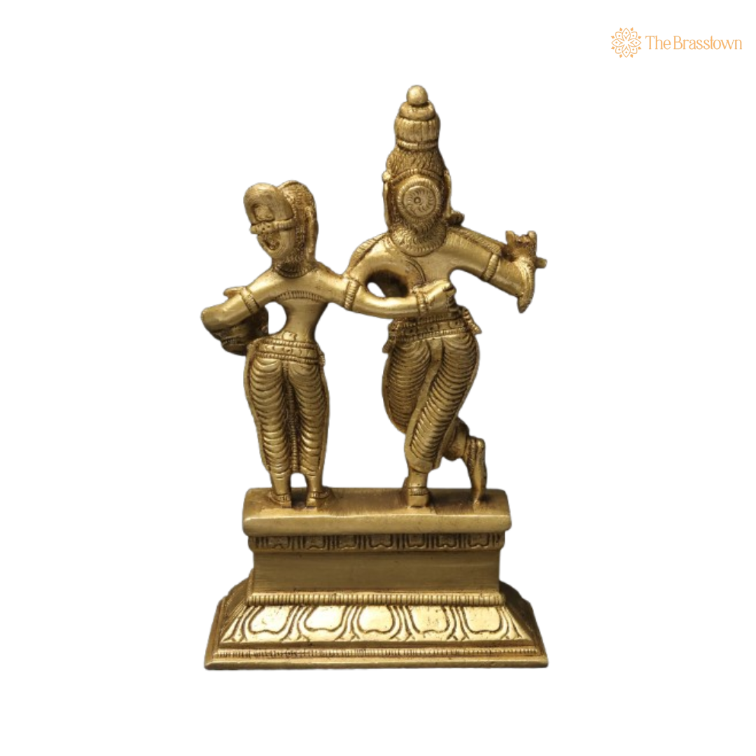 Brass Lord Krishna and Radha Idol 6 Inch