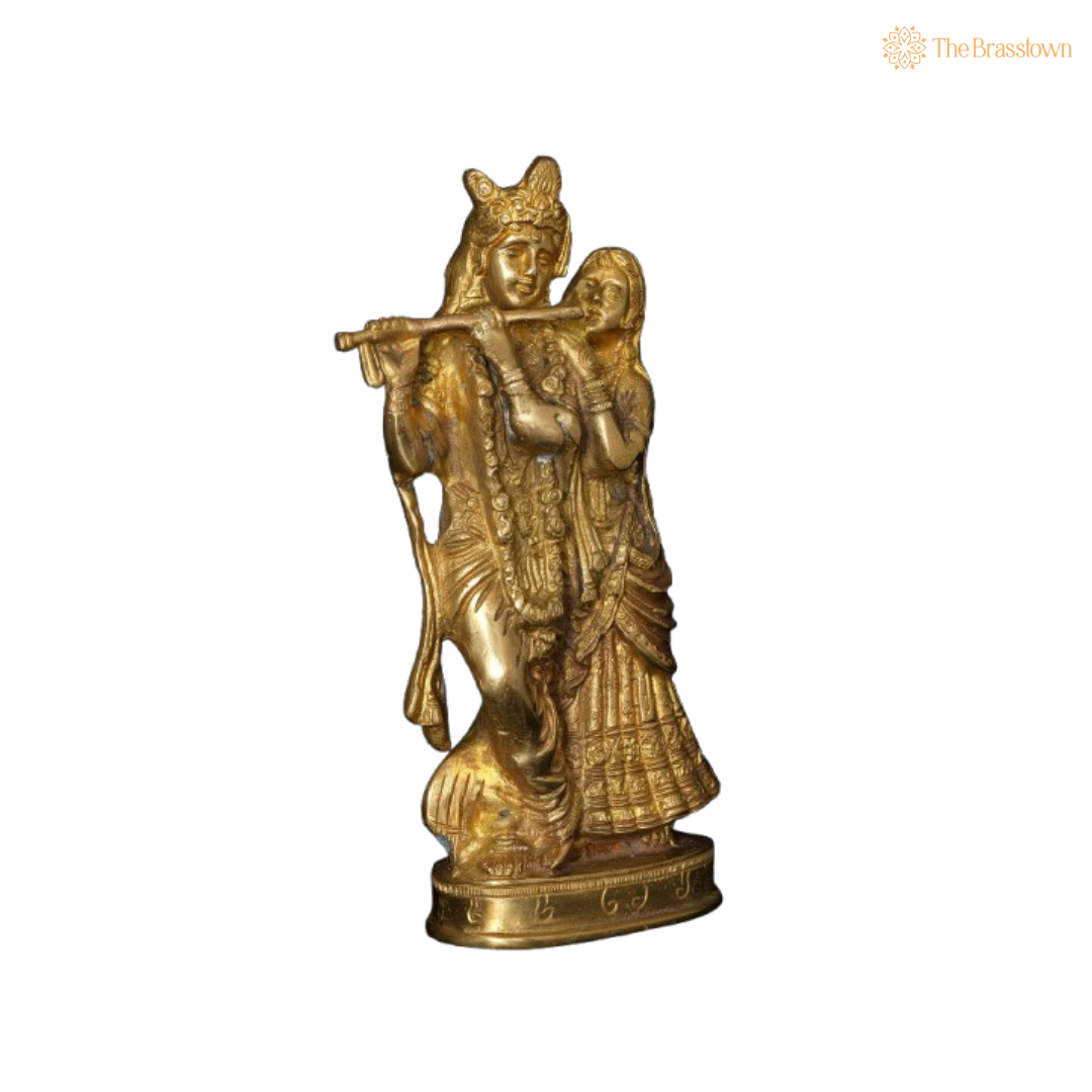 Brass Lord Krishna and Radha Idol – A Divine Symbol of Eternal Love and Harmony 8 Inch