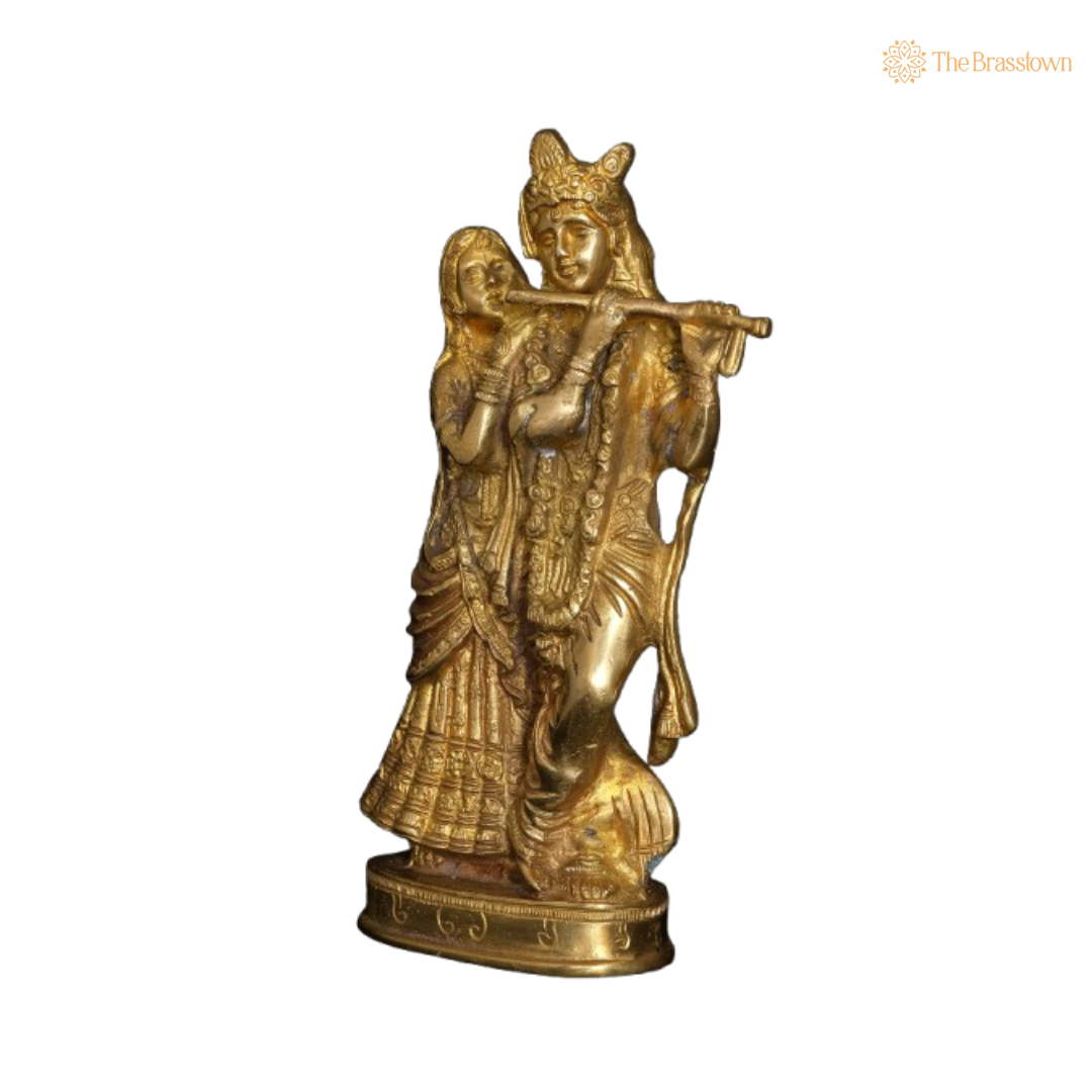 Brass Lord Krishna and Radha Idol – A Divine Symbol of Eternal Love and Harmony 8 Inch