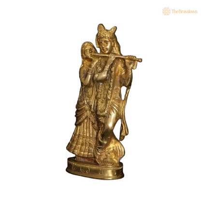 Brass Lord Krishna and Radha Idol – A Divine Symbol of Eternal Love and Harmony 8 Inch