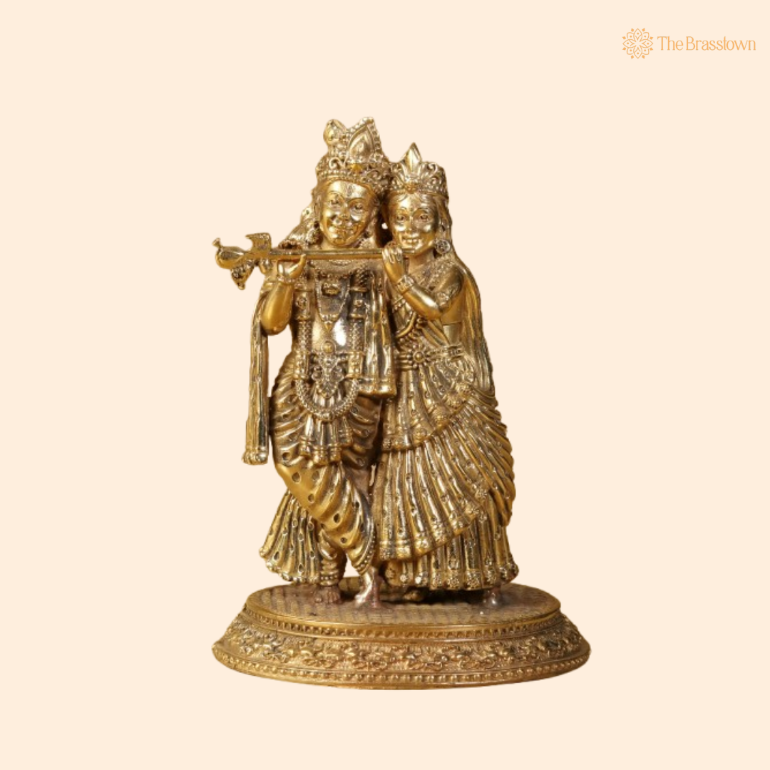 Brass Lord Krishna and Radha Idol – A Divine Symbol of Love and Unity 5 Inch