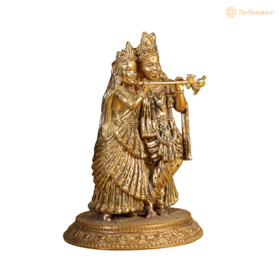 Brass Lord Krishna and Radha Idol – A Divine Symbol of Love and Unity 5 Inch