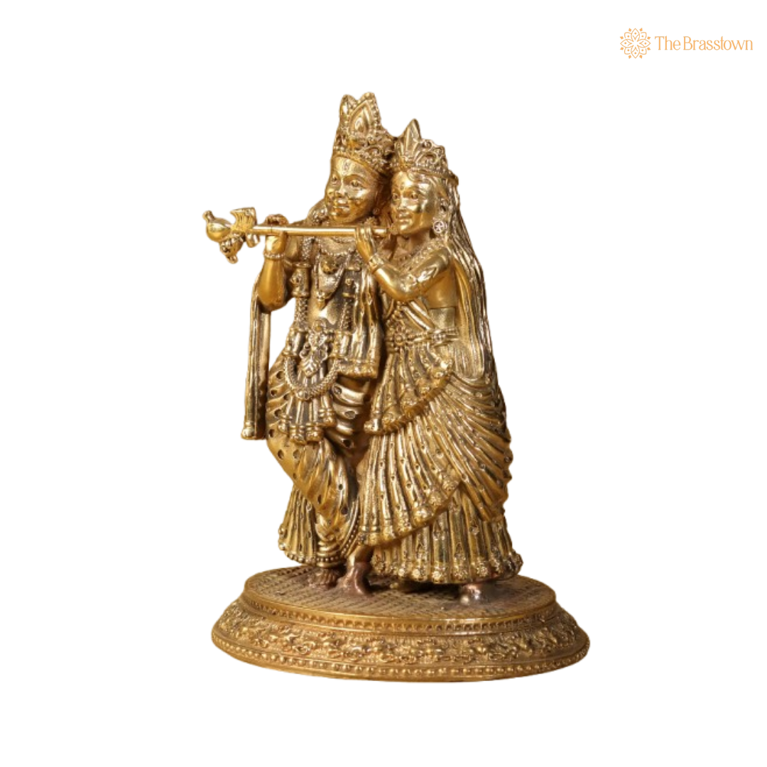 Brass Lord Krishna and Radha Idol – A Divine Symbol of Love and Unity 5 Inch