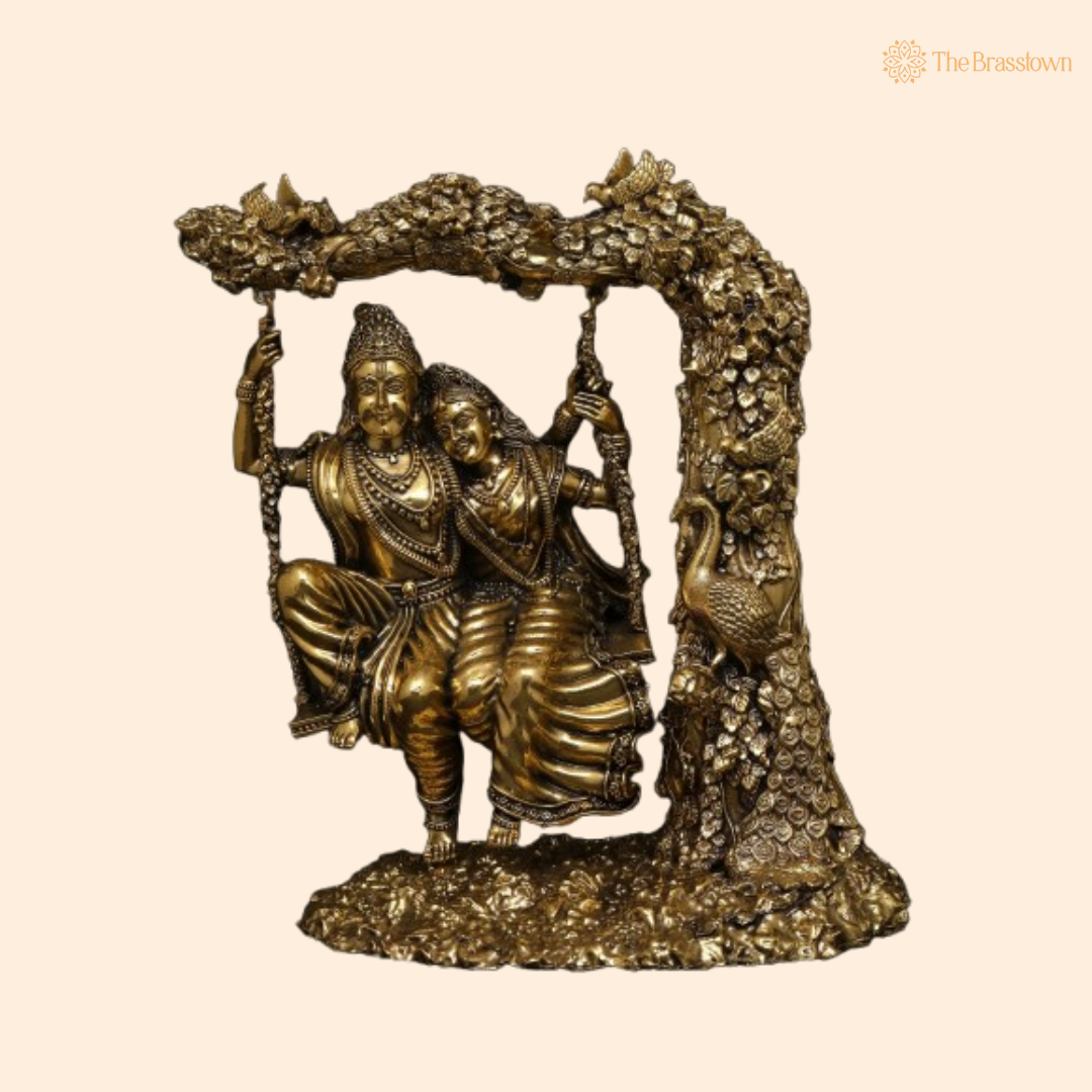 Brass Lord Krishna and Radha Swing Idol 6 Inch