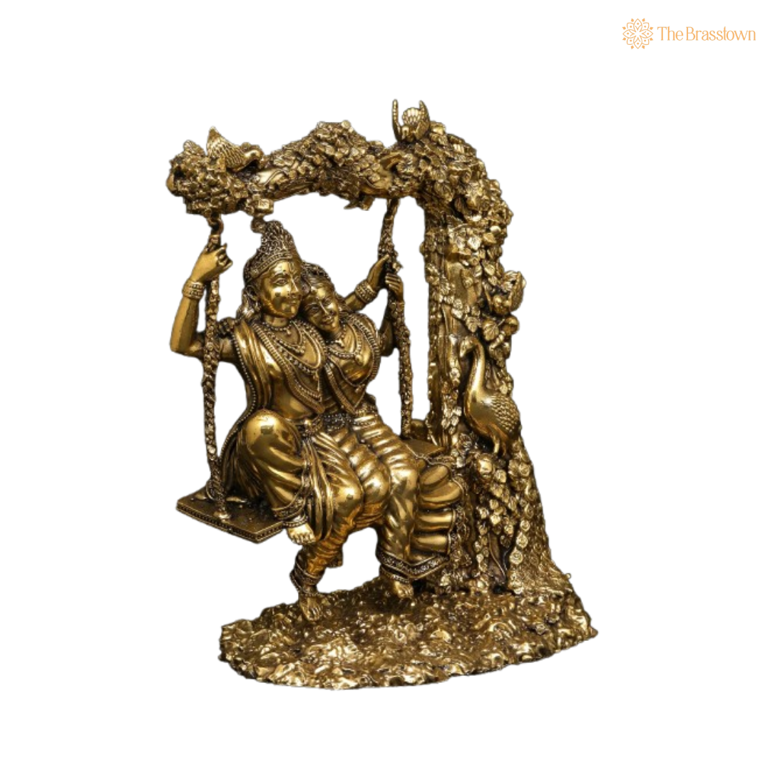 Brass Lord Krishna and Radha Swing Idol 6 Inch