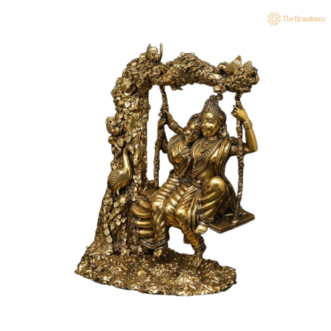 Brass Lord Krishna and Radha Swing Idol 6 Inch