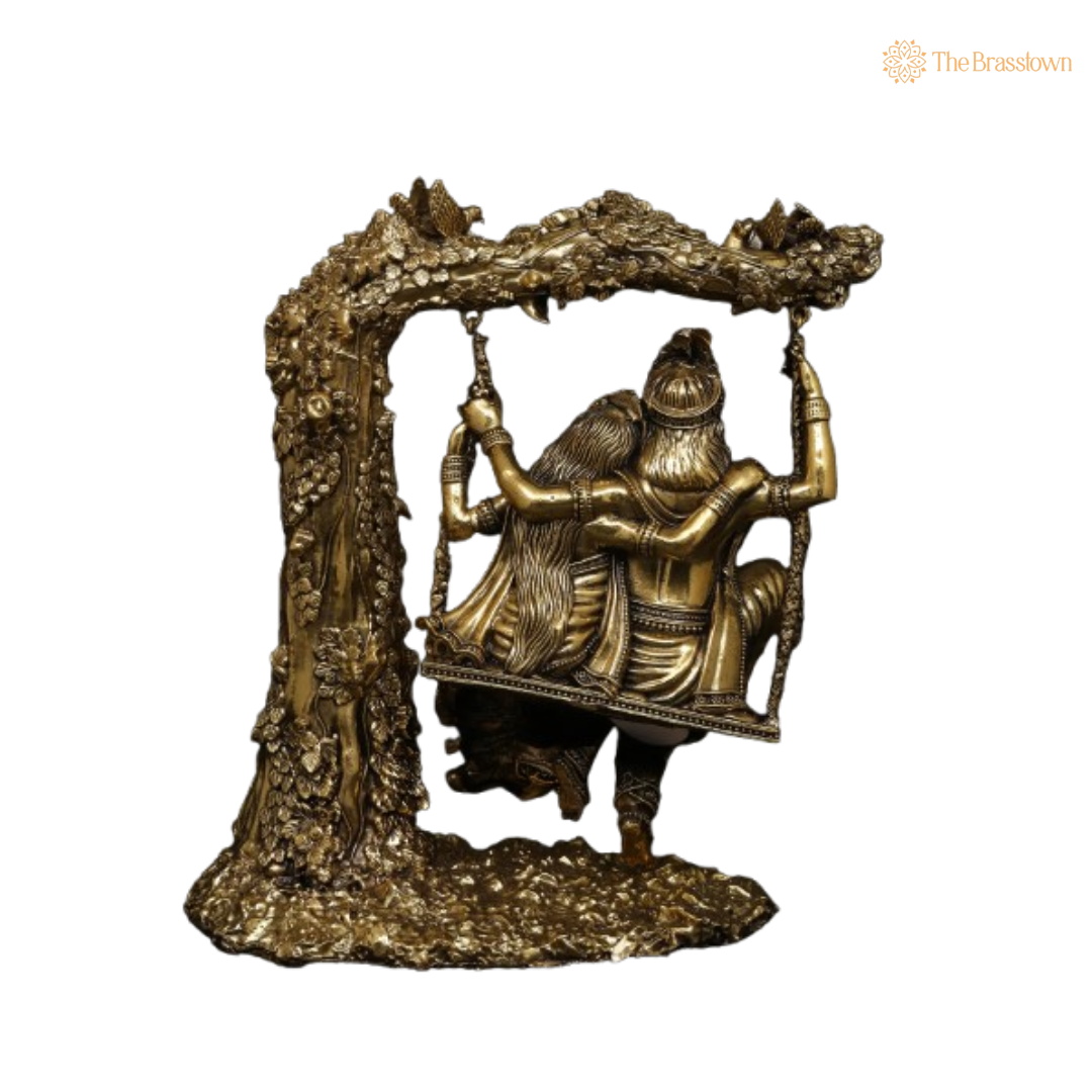 Brass Lord Krishna and Radha Swing Idol 6 Inch