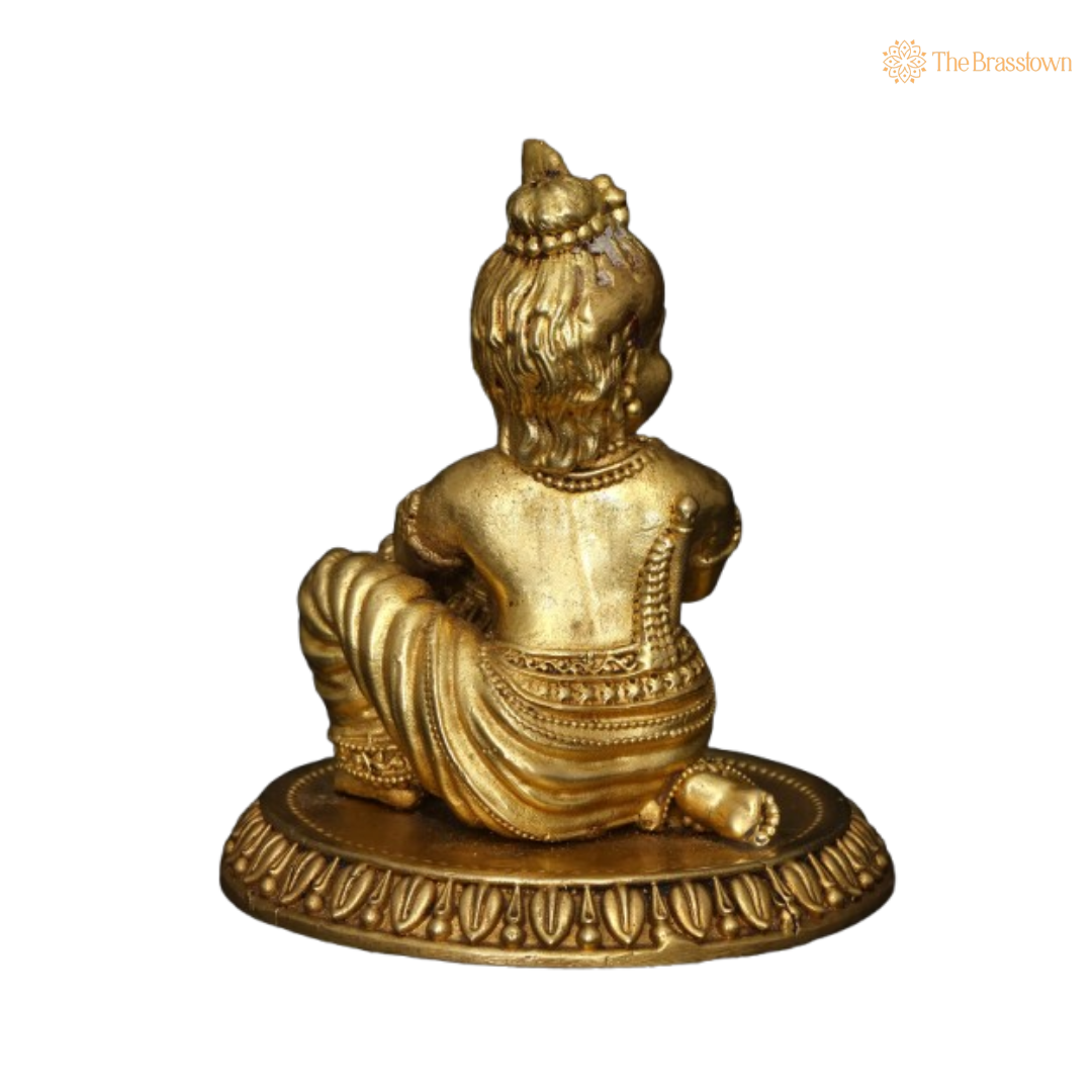 Brass Lord Krishna with Makhan Handi Idol 4 Inch
