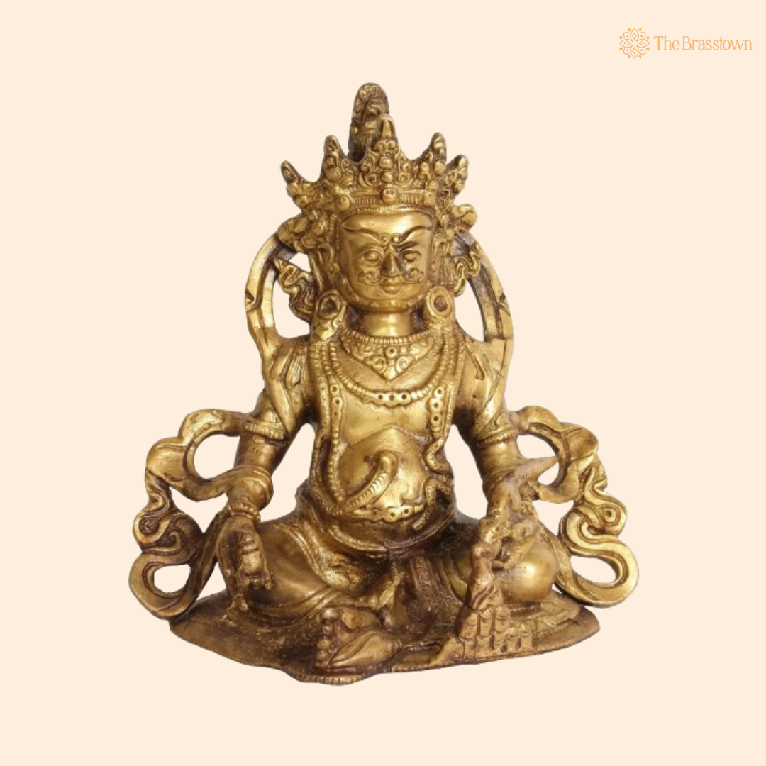 Brass Lord Kuber Idol – The Divine Lord of Wealth and Abundance 6.5 Inch
