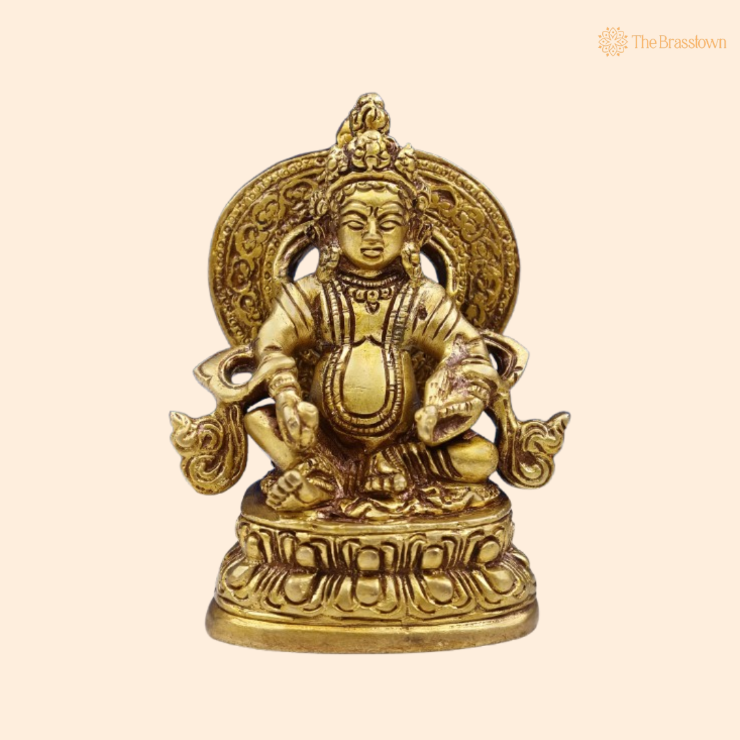 Brass Lord Kuber Idol – The Divine Treasurer of Wealth 3 Inch