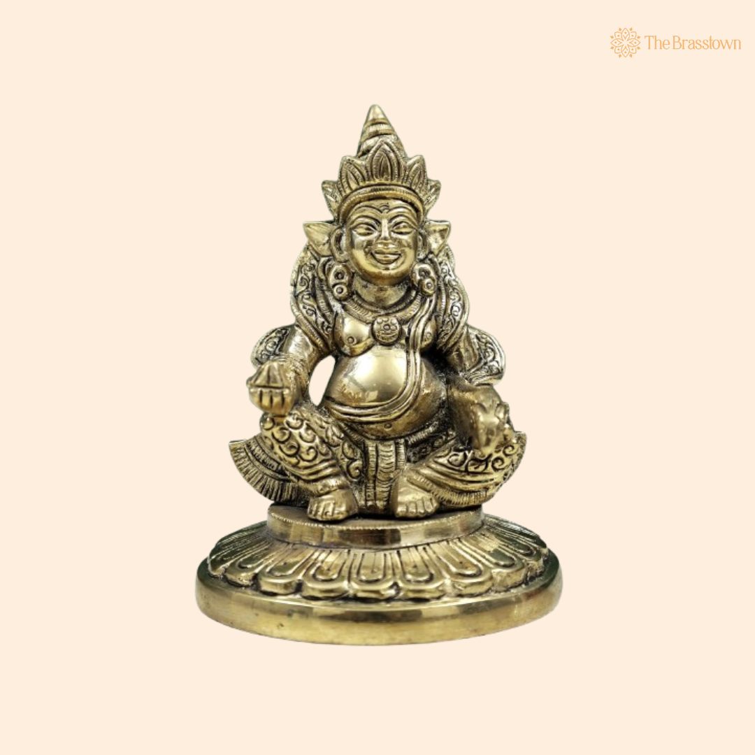 Brass Lord Kuber Idol – The Divine Wealth Guardian 4 Inch