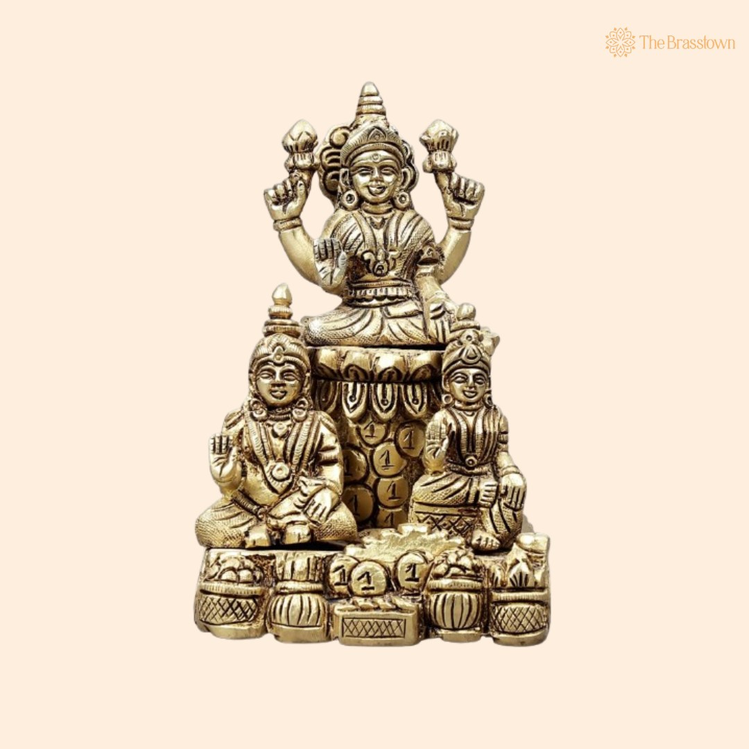 Brass Lord Kuber and Goddess Lakshmi Idol 4 Inch