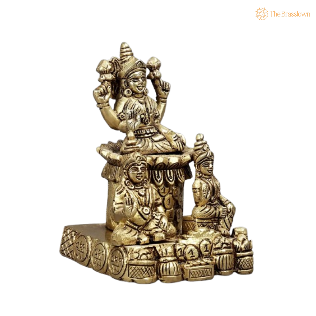 Brass Lord Kuber and Goddess Lakshmi Idol 4 Inch