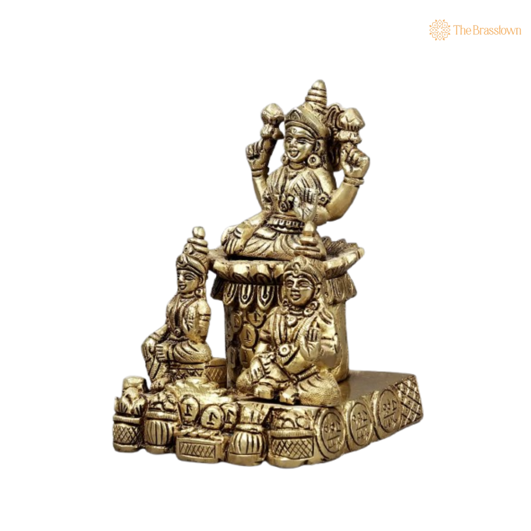 Brass Lord Kuber and Goddess Lakshmi Idol 4 Inch