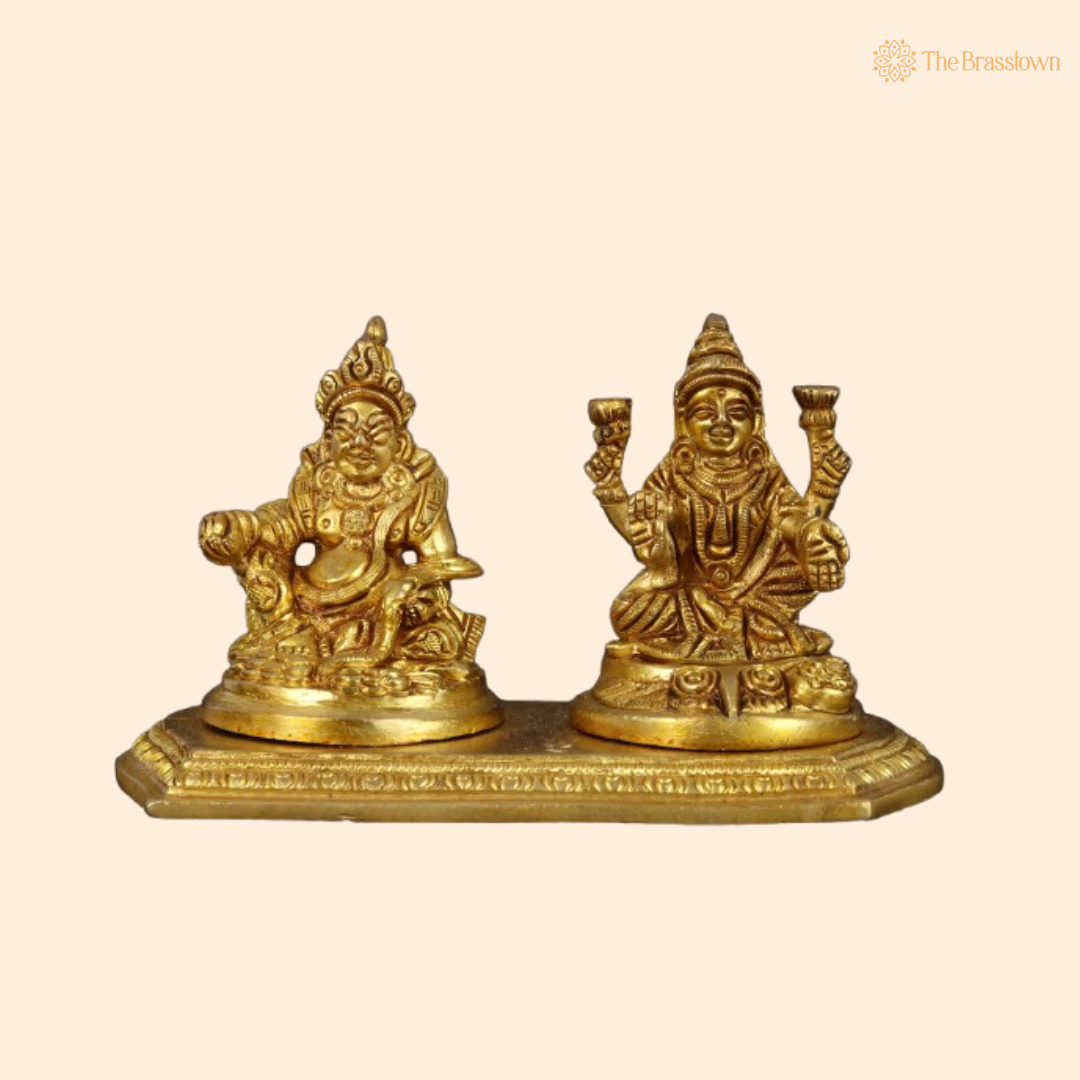 Brass Lord Kuber and Goddess Lakshmi Idol 6 Inch