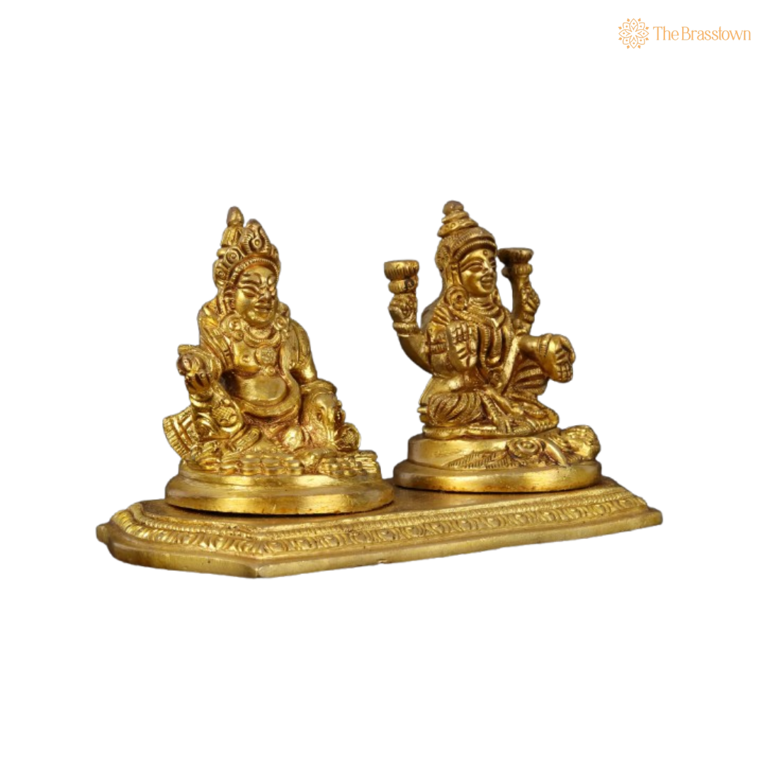 Brass Lord Kuber and Goddess Lakshmi Idol 6 Inch