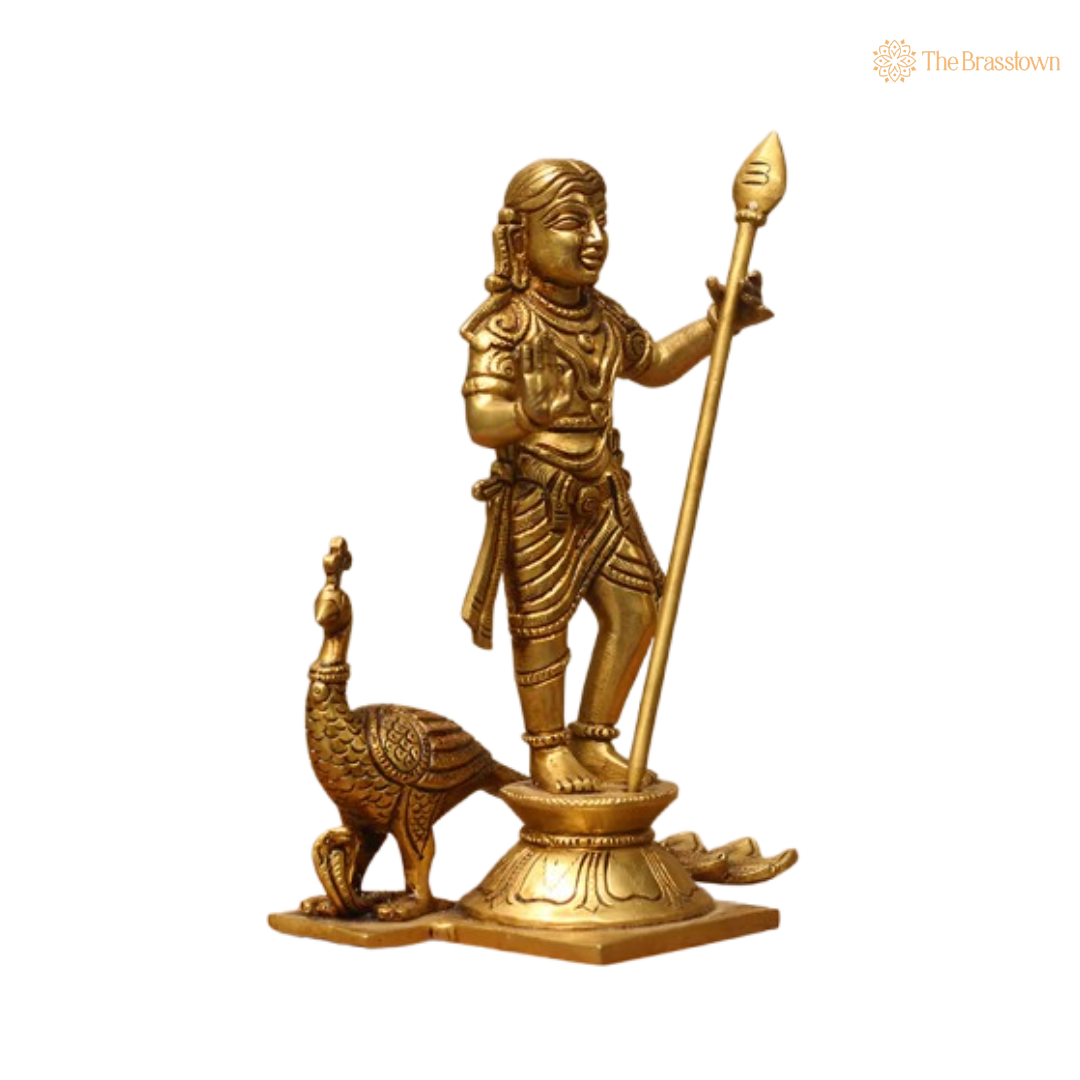 Brass Lord Murugan Idol – The Divine Warrior & Protector 9 Inch