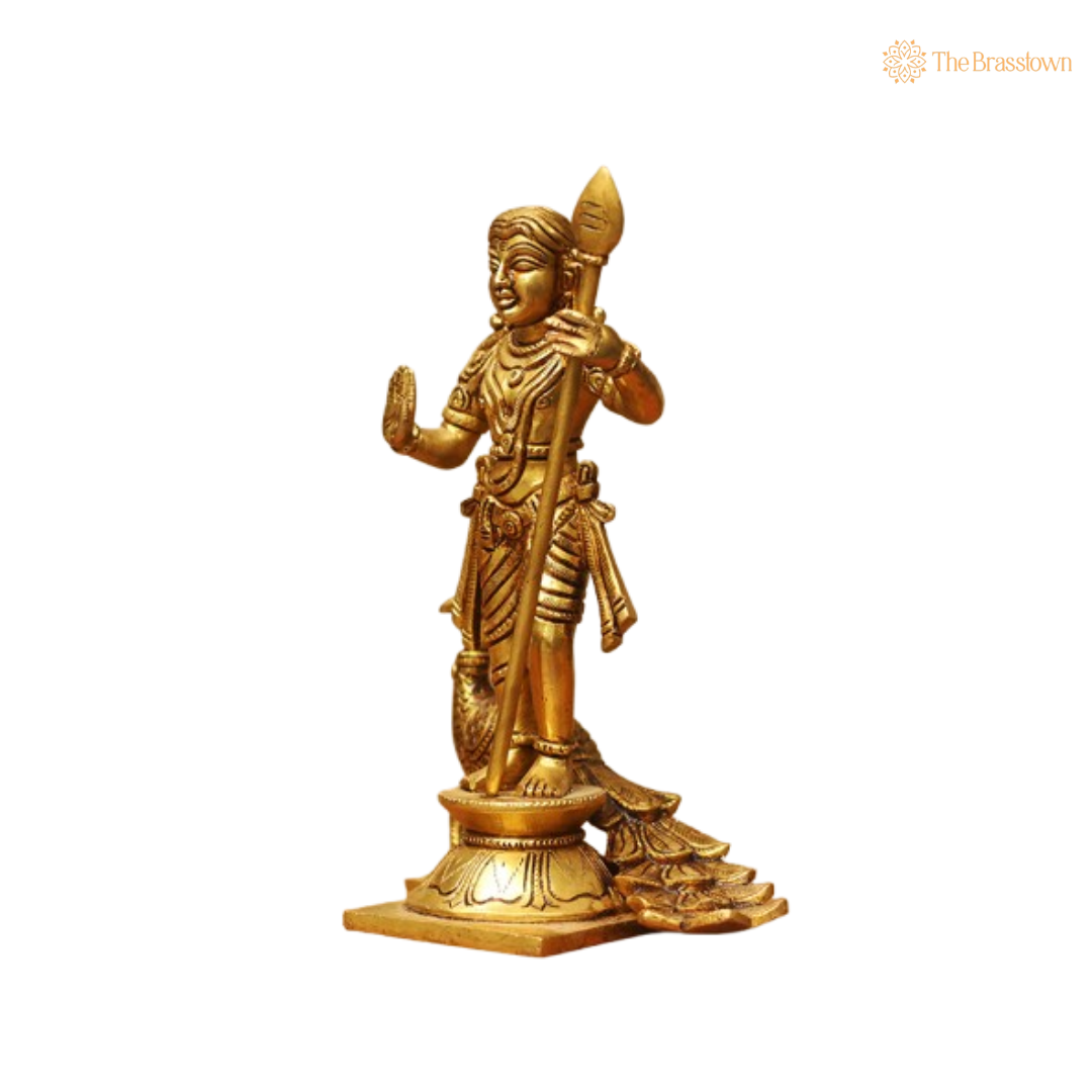 Brass Lord Murugan Idol – The Divine Warrior & Protector 9 Inch