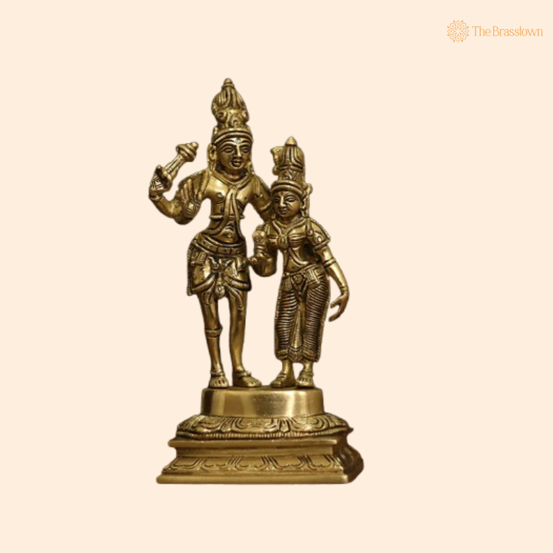 Brass Lord Shiva and Goddess Parvati Statue 9 Inch