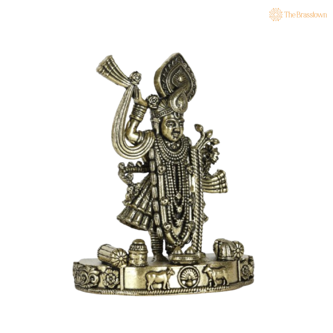 Brass Lord Vishnu Idol with Conch and Disc 4 Inch