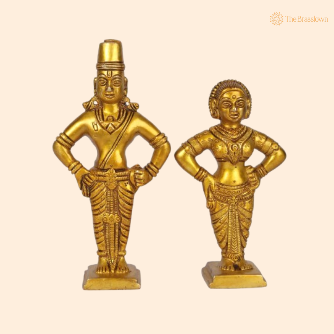 Brass Lord Vishnu and Goddess Lakshmi Idol Set 6.5 Inch
