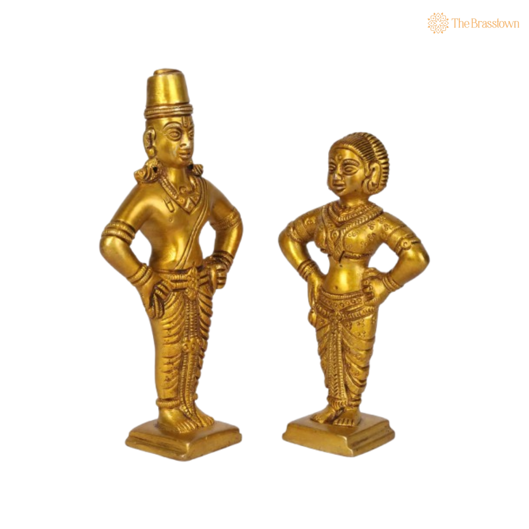 Brass Lord Vishnu and Goddess Lakshmi Idol Set 6.5 Inch