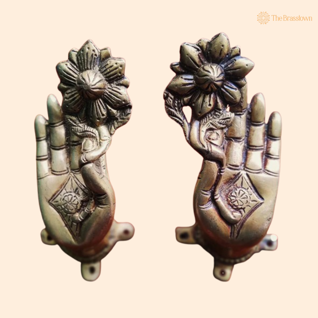 Brass Lotus Hand Door Handle Pair – Graceful Elegance for Your Space 7 Inch