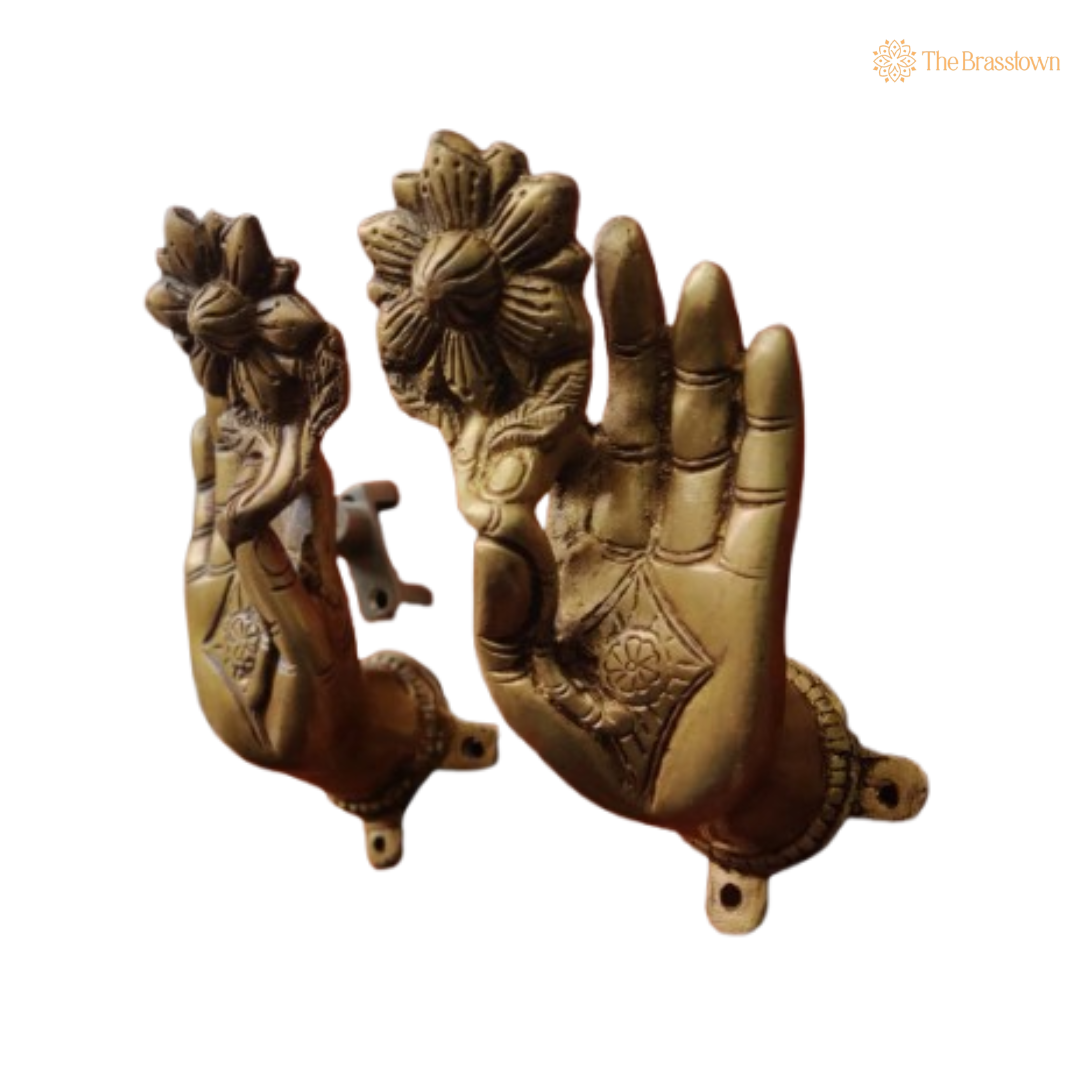 Brass Lotus Hand Door Handle Pair – Graceful Elegance for Your Space 7 Inch