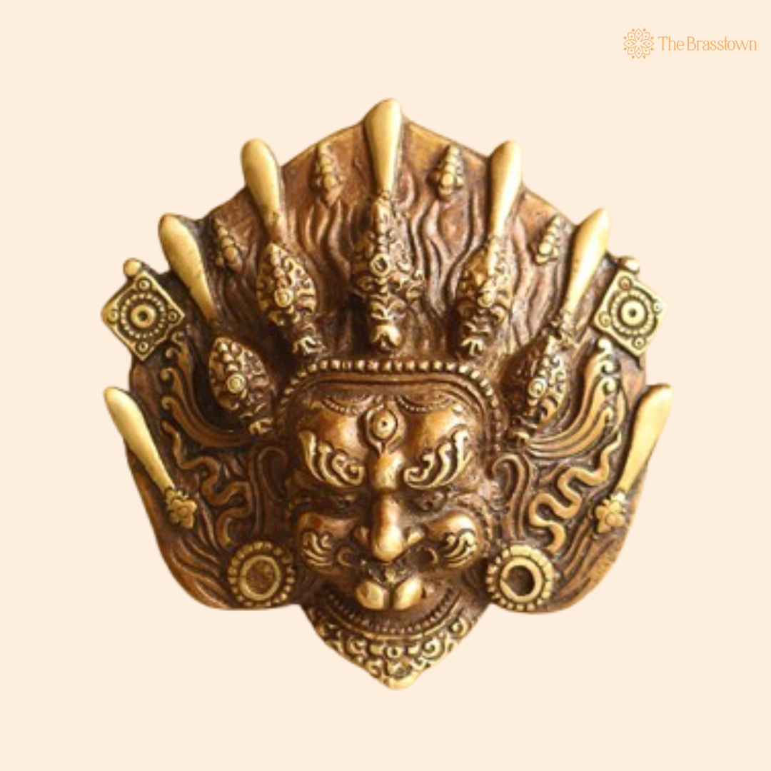 Brass Mahakala Wall Mask – Guardian of Time and Protector 5.5 Inch
