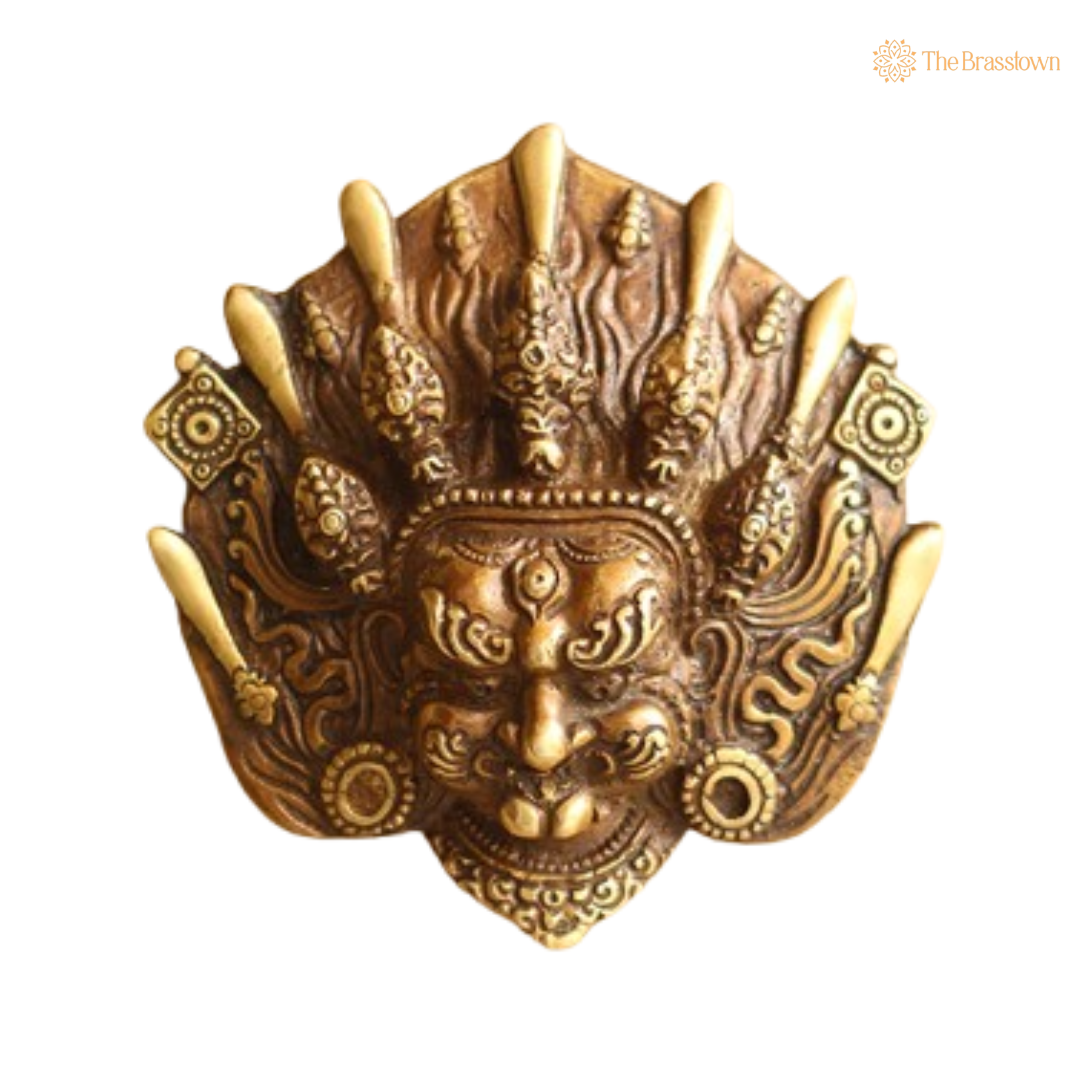 Brass Mahakala Wall Mask – Guardian of Time and Protector 5.5 Inch