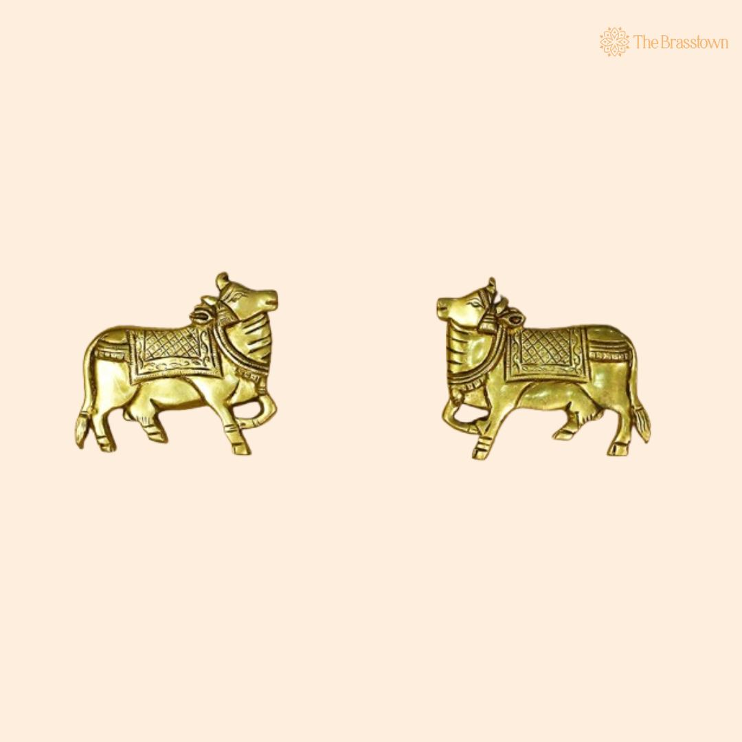 Brass Nandi Wall Accents – Symbols of Devotion and Strength 4.5 Inch