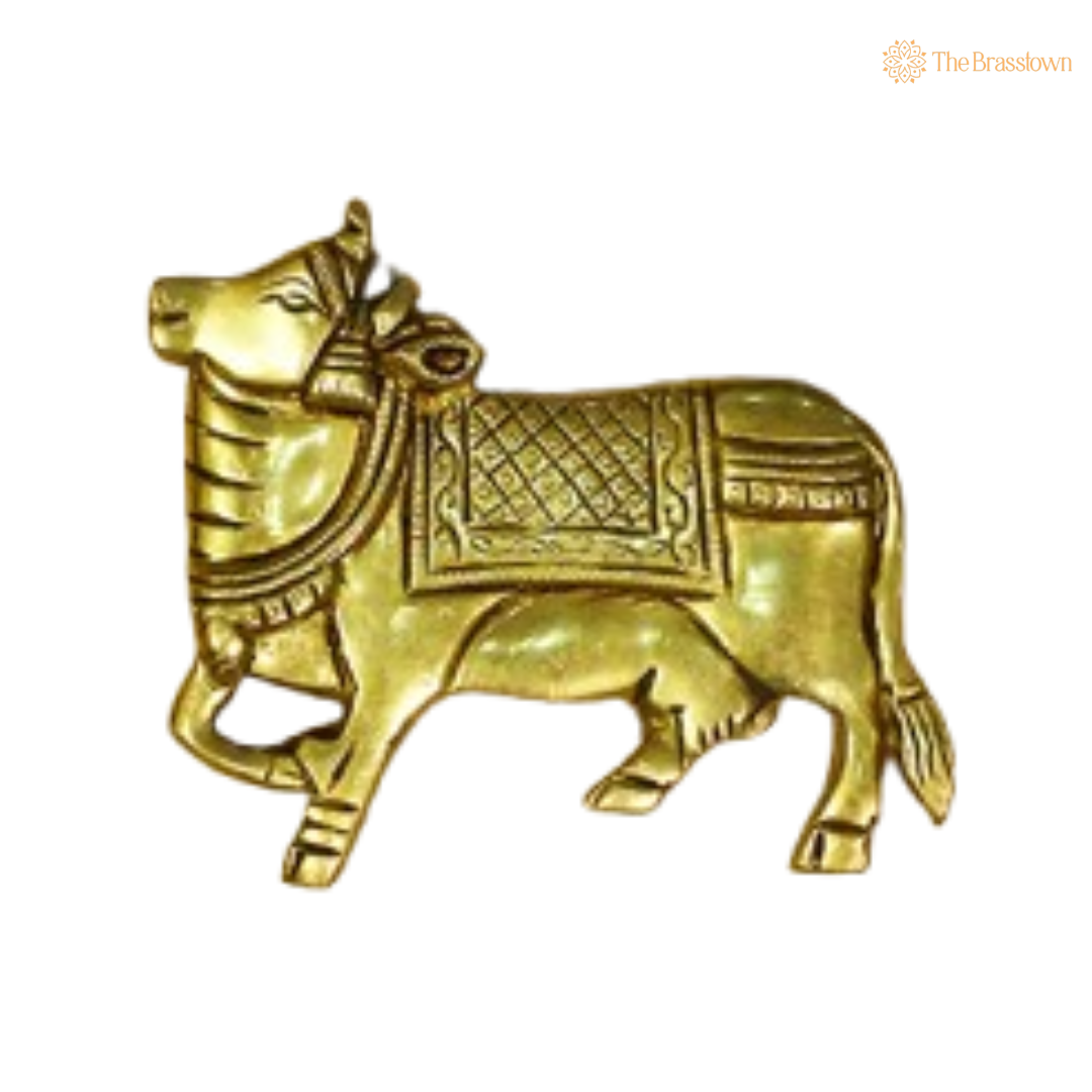 Brass Nandi Wall Accents – Symbols of Devotion and Strength 4.5 Inch
