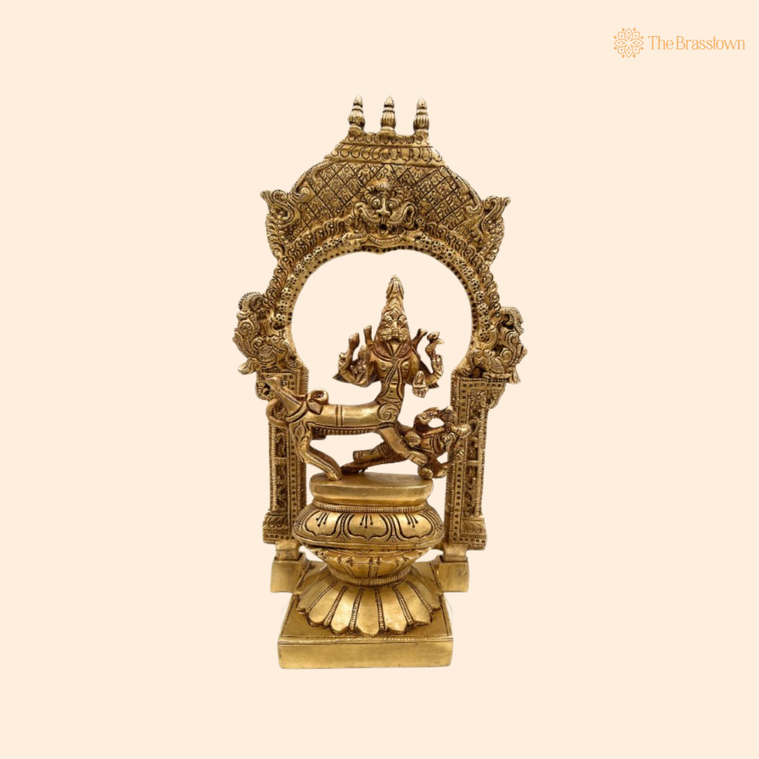 Brass Narasimha Idol Depicting Hiranyakashipu Episode 10.5 Inch