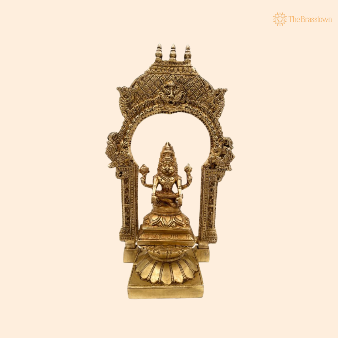 Brass Narasimha Statue with Ornate Arch 10.5 Inch
