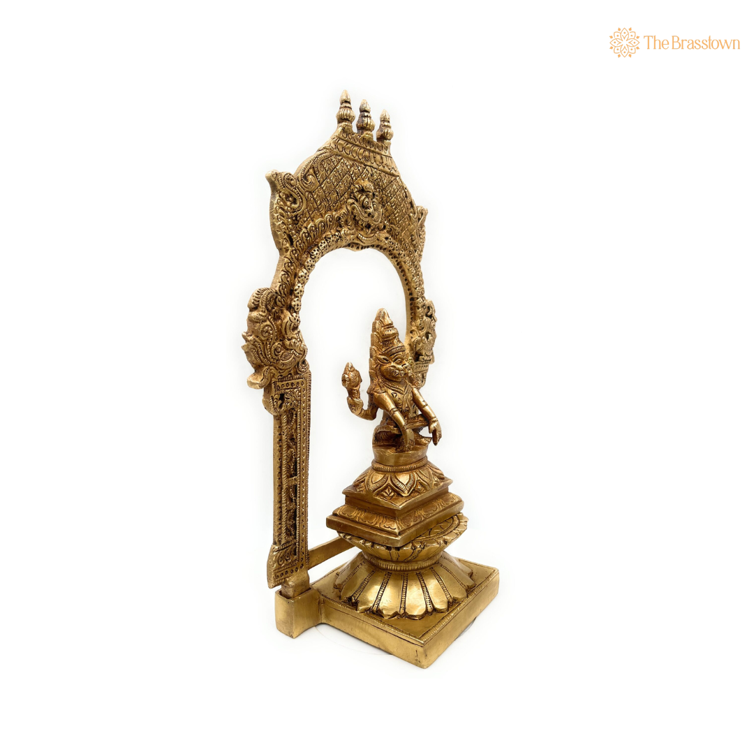 Brass Narasimha Statue with Ornate Arch 10.5 Inch
