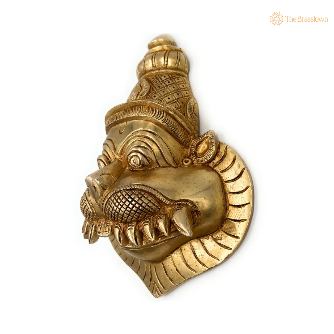 Brass Narasimha Wall Mask 9 Inch