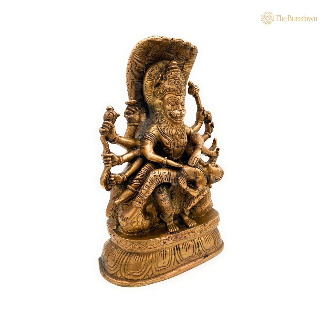 Brass Narasimha with Lakshmi Statue 7 Inch