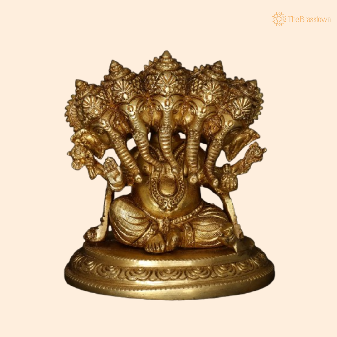 Brass Panchamukhi Ganesha Idol 4 Inch