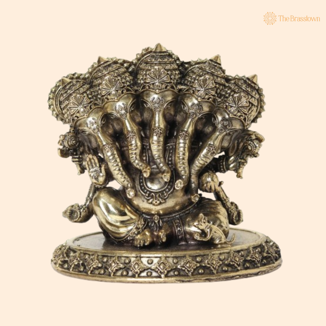 Brass Panchamukhi Ganesha Idol 4 Inch