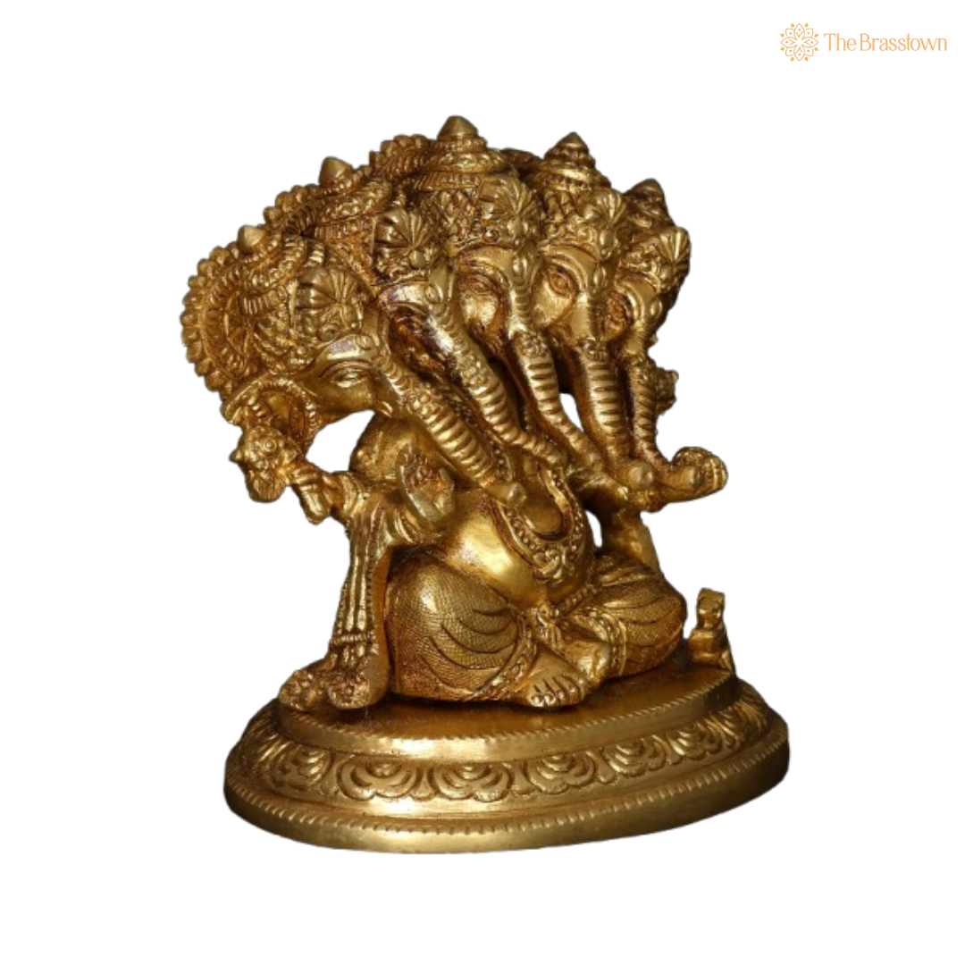 Brass Panchamukhi Ganesha Idol 4 Inch
