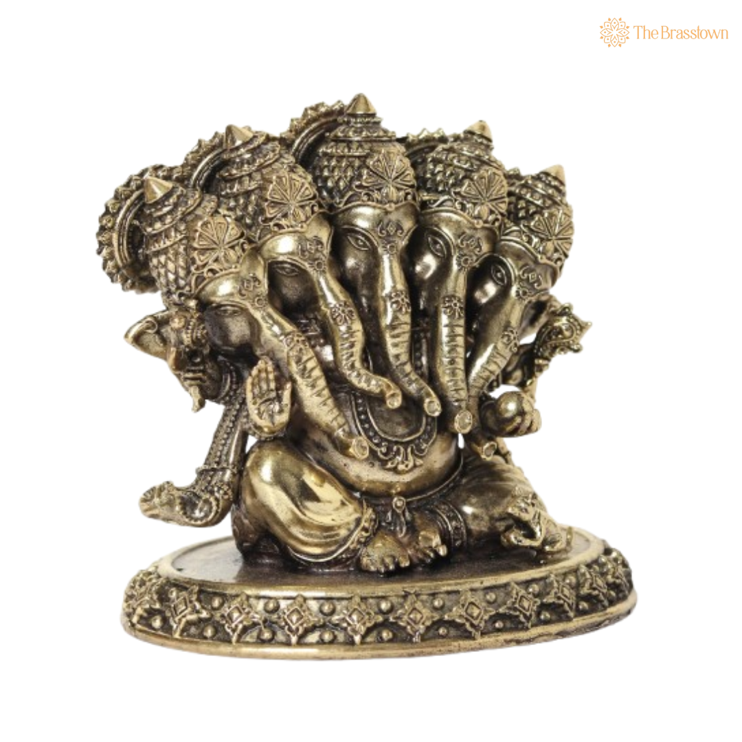 Brass Panchamukhi Ganesha Idol 4 Inch