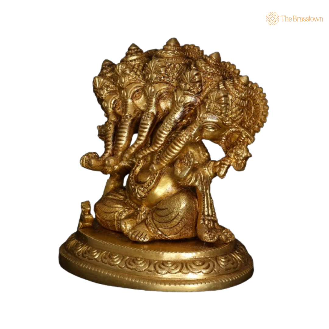 Brass Panchamukhi Ganesha Idol 4 Inch