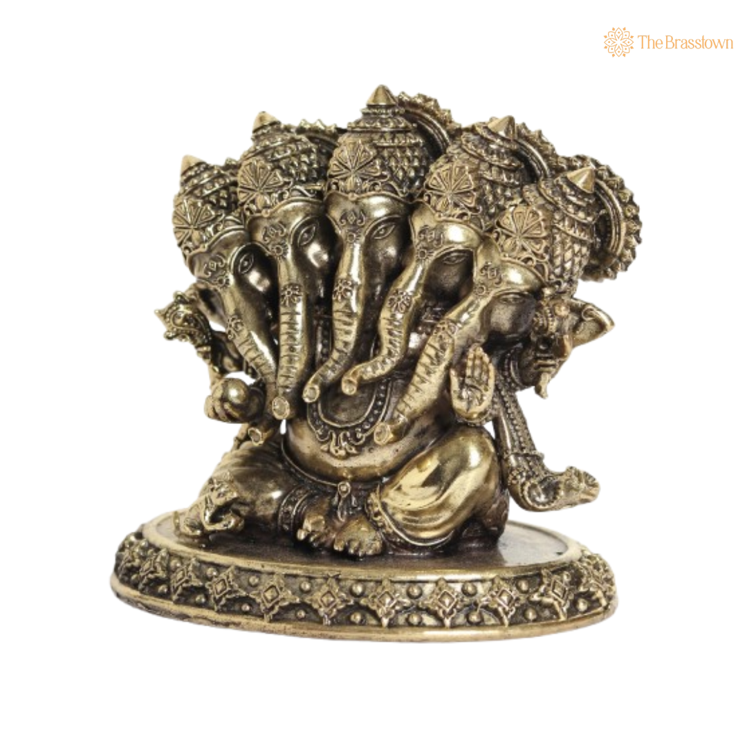 Brass Panchamukhi Ganesha Idol 4 Inch