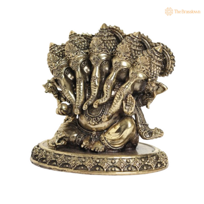 Brass Panchamukhi Ganesha Idol 4 Inch