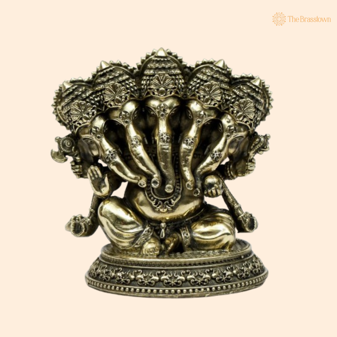 Brass Panchamukhi Ganesha Idol – A Unique Artistic Creation 3.5 Inch